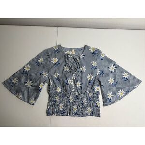 True Destiny Women’s Daisy Stripe Lightweight Bohemian Top Size S Smocked Waist